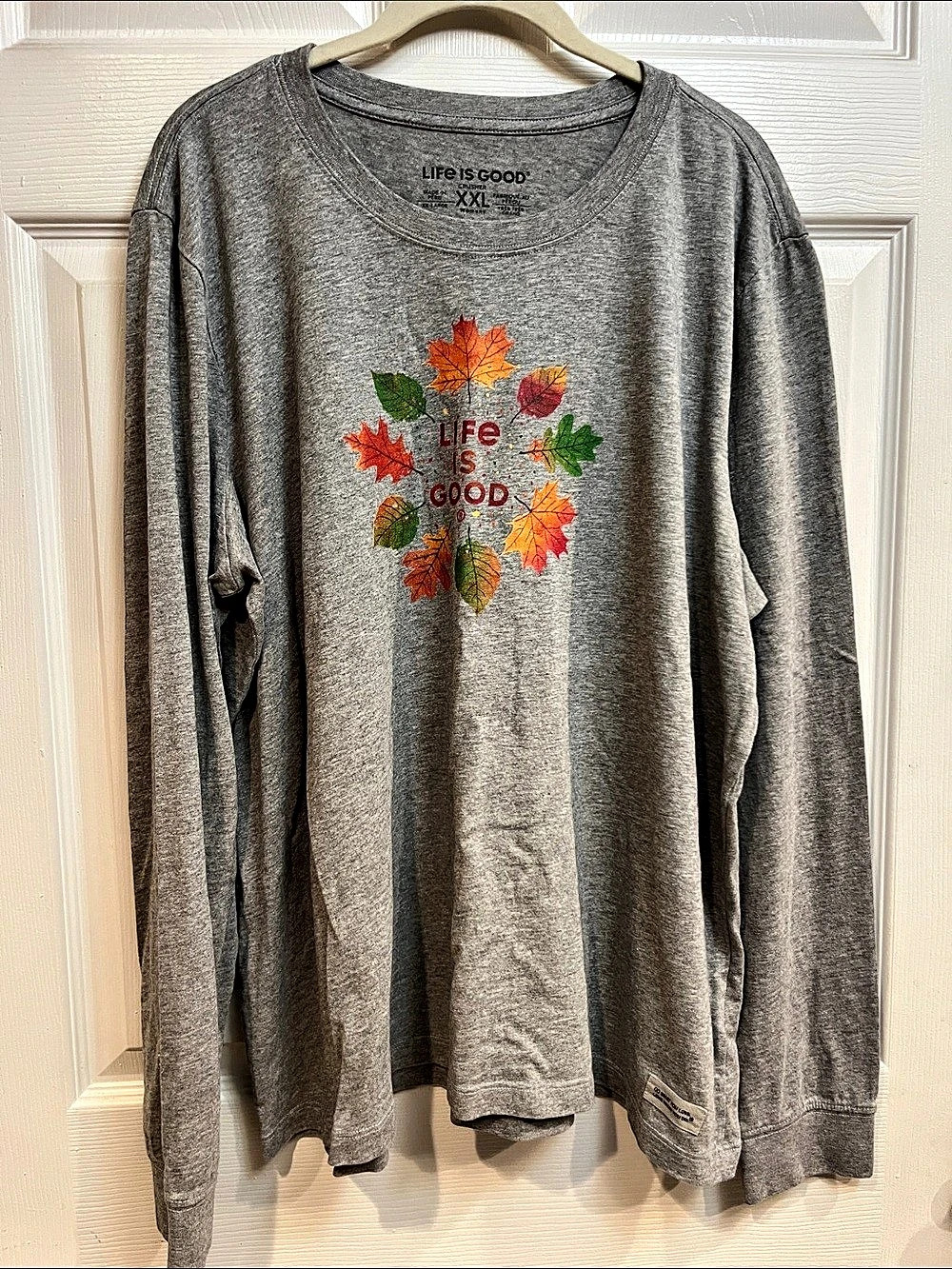 Life Is Good Fall Leaves Long Sleeve Crusher Tee Long Sleeve Graphic Tee Gray